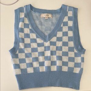 Blue and White Checkered Sweater Vest
